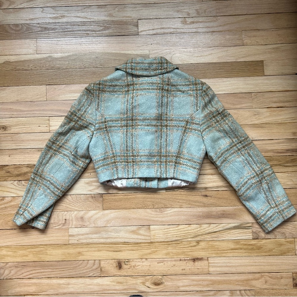 VINTAGE 50s 60s Turquoise Pendleton Plaid Cropped Jacket - Picture 3 of 9